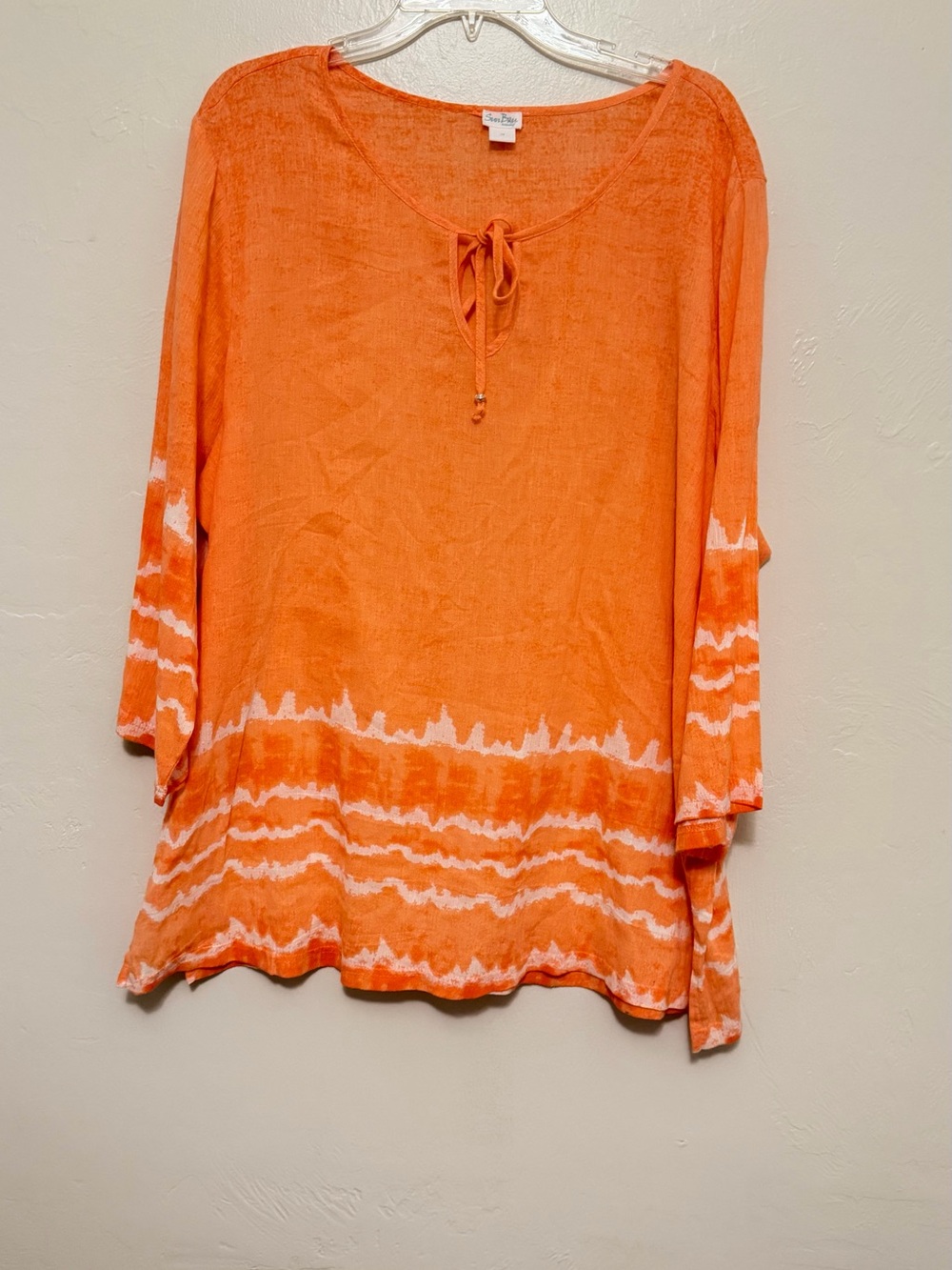 Sun Bay Women’s 1X Orange Tie Dye Tunic Top 3/4 Sleeve Boho Beach Blouse